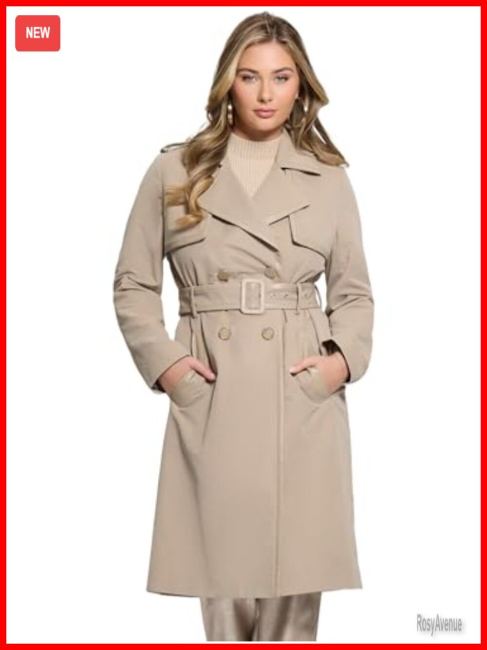 Faux Leather Details Trench Coat with Waist Tie
